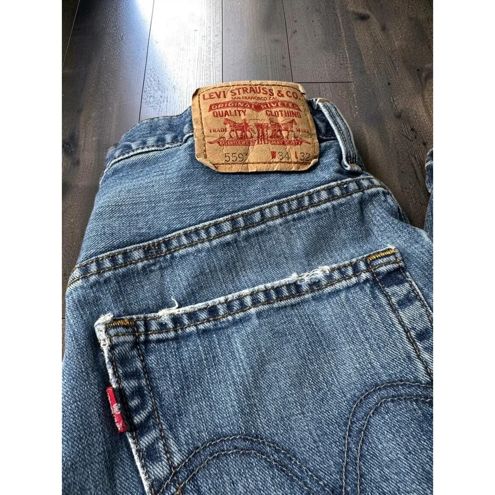 Levi's 559 Relaxed Straight Jeans Mens 34x32 Blue Denim Distressed Baggy Skater